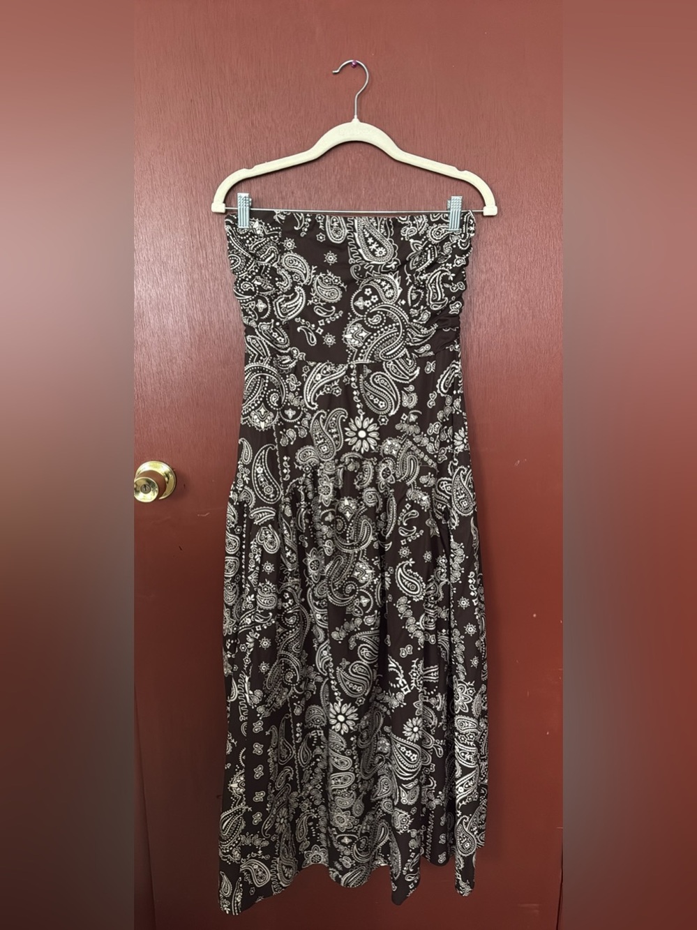 Marshalls Strapless Brown Maxi Dress with White Paisley
